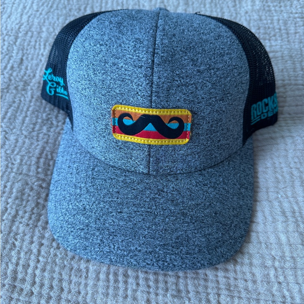 Men's Grey Trucker Hat with Mustache Patch